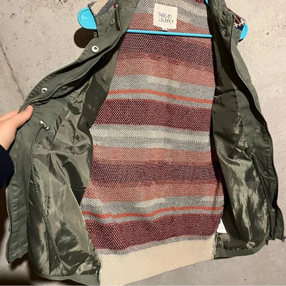 Thread & Supply Green Utility Vest With Southwestern Knit Back Size XS Aztec - Picture 6 of 9